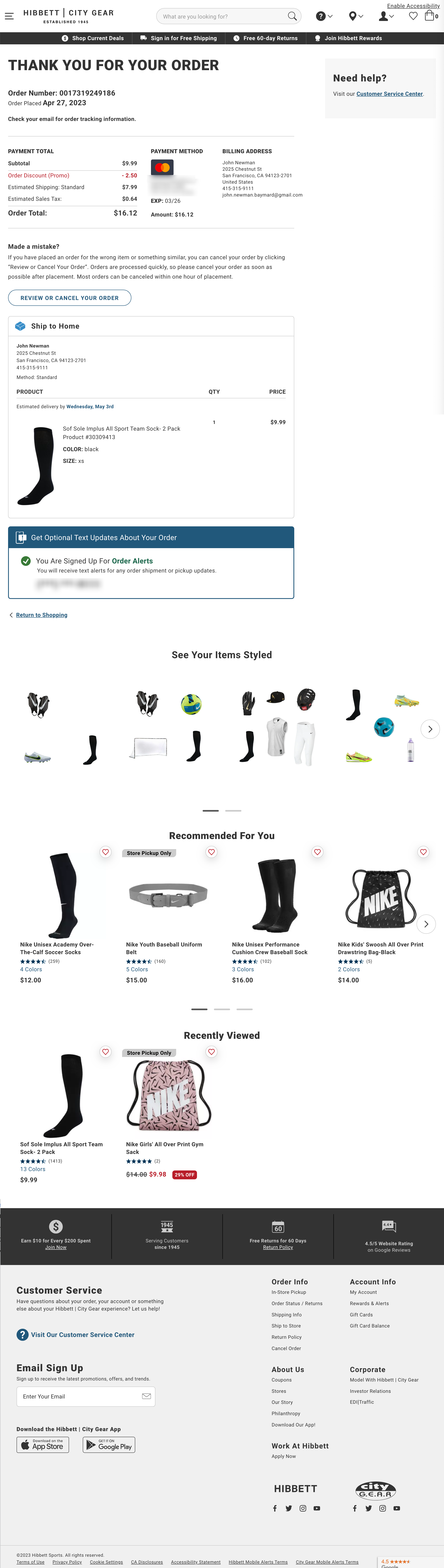 Hibbett’s Receipt / Order Confirmation 164 of 656 Receipt / Order